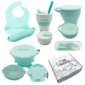 brushinbella baby feeding set - collapsible feeding supplies for travel - food grade silicone suction baby bowl, baby plate, baby bib, baby spoons first stage - cute baby eating supplies toddler gift