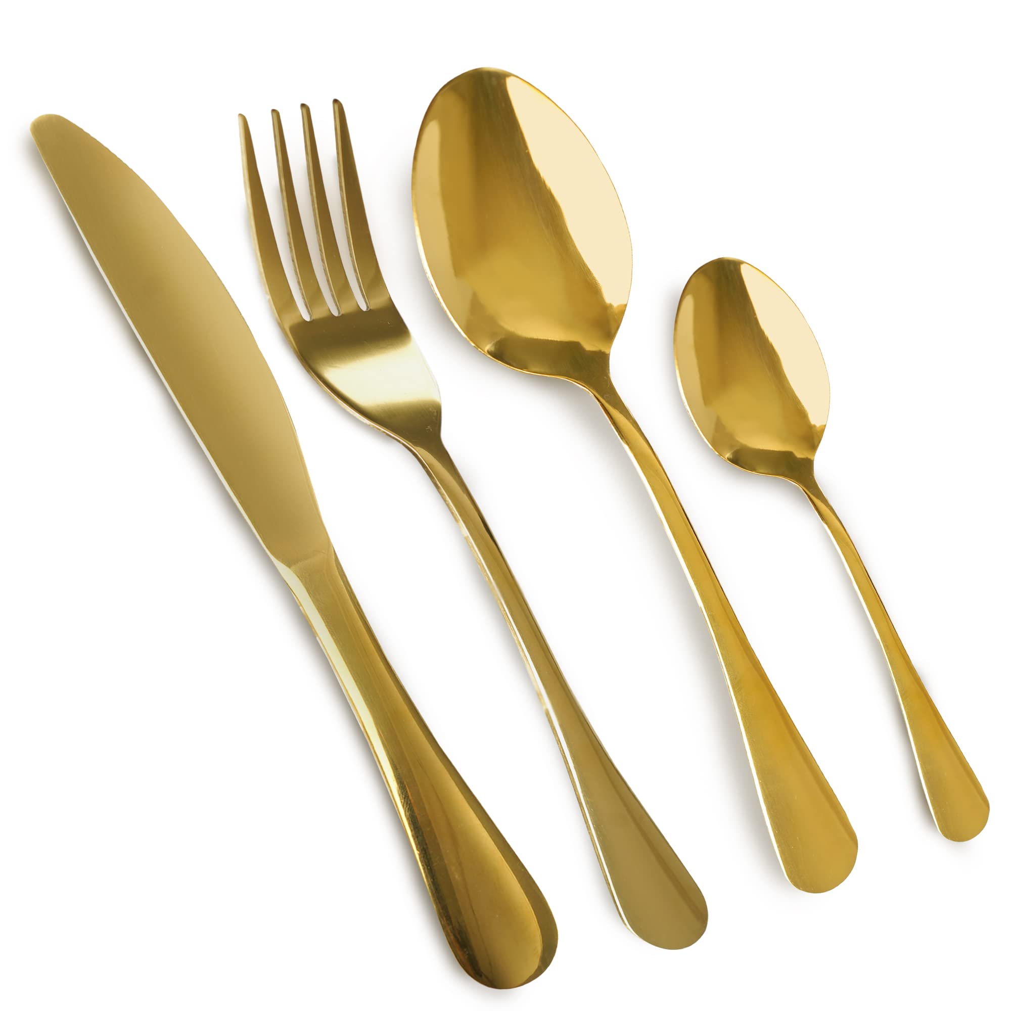 Zonvizo 20 Piece Gold Flatware Set, Spoons and Fork Set, Stainless Steel Tableware Service Cutlery Set, Mirror Finish with Timeless Elegance Dishwasher Safe (Gold)