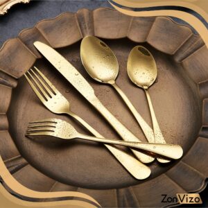 Zonvizo 20 Piece Gold Flatware Set, Spoons and Fork Set, Stainless Steel Tableware Service Cutlery Set, Mirror Finish with Timeless Elegance Dishwasher Safe (Gold)