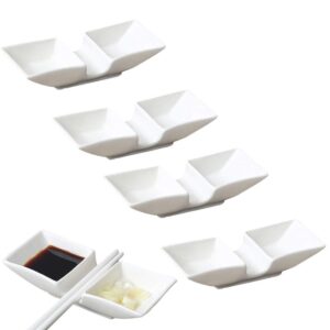 mulhue 4 pcs ceramic boat shape chopsticks rest with tow compartments sauce dish, japanese fine porcelain chopsticks spoon fork rest holder knife holder