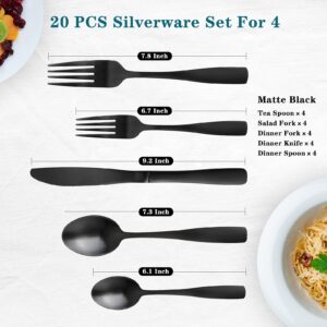 Matte Gold Silverware Set - GIOCOCO 20 PCS Stainless Steel Flatware Sets Thick Cutlery Set Durable Utensils Set Service For 4, Elegant Tableware Set For Home Kitchen and Restaurant, Dishwasher Safe