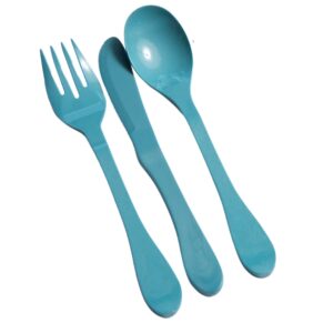 knork eco 24 piece (fork, knife, spoon) plant based cutlery bamboo reusable flatware set, blue