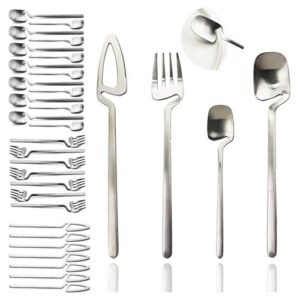 jashii flatware set 32-piece silverware set matte finished cutlery set service for 8 include knife/fork/spoon/coffee spoon dishwasher safe (silver)
