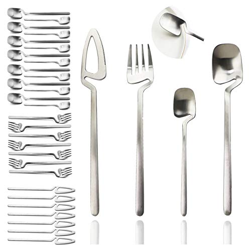 JASHII Flatware Set 32-piece Silverware Set Matte Finished Cutlery Set Service for 8 Include Knife/Fork/Spoon/Coffee spoon Dishwasher Safe (Silver)