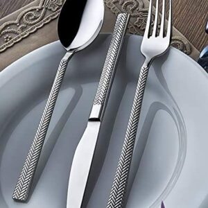 Silverware set by Olinda 18/10 Stainless Steel Flatware Tableware Set Spoon and Fork set Heavy Duty Extra thick flatware at Great Value 20 pcs set Service for 4 (Herringbone Look)