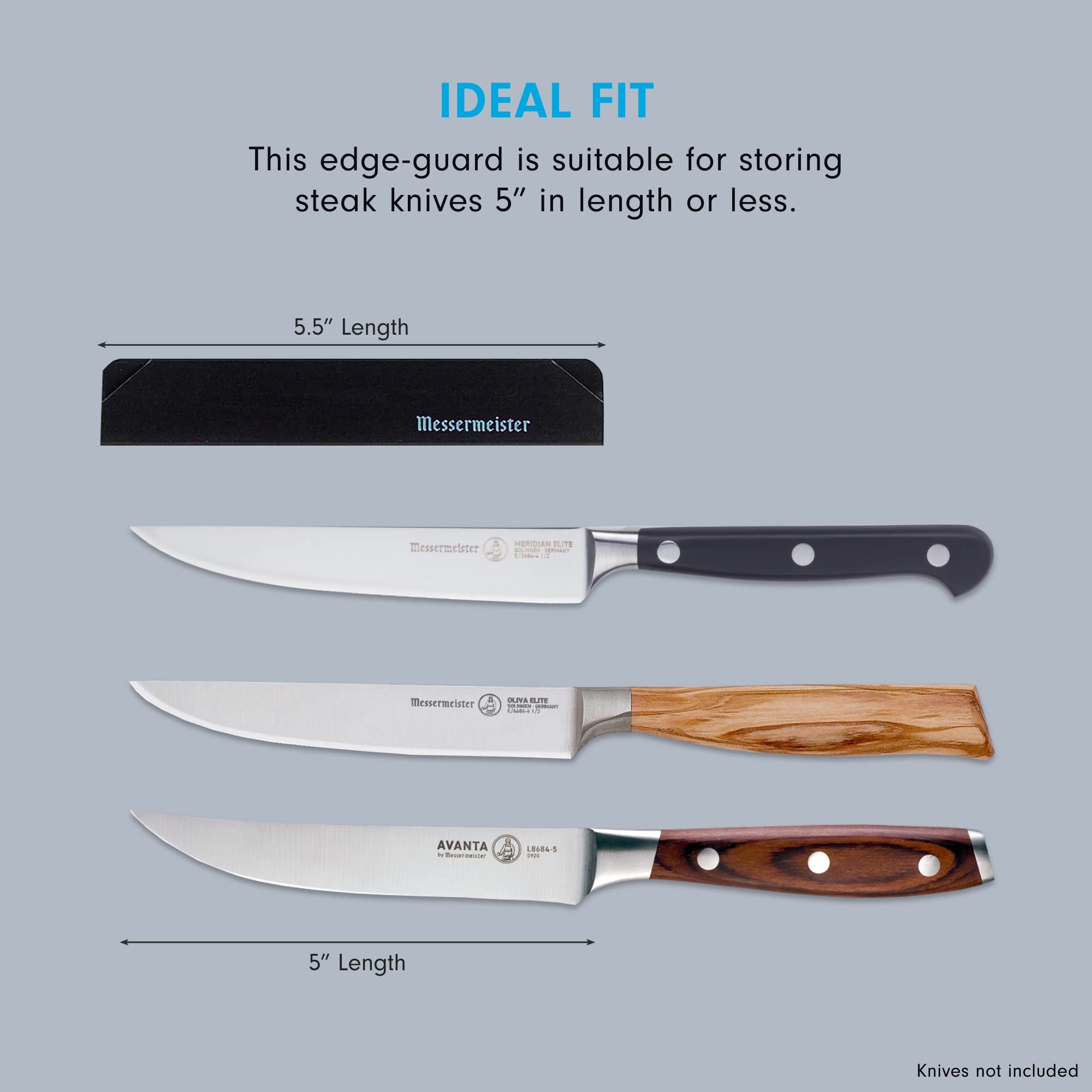 Messermeister 6-Piece Steak Knife Edge-Guard, Black - Fashionable & Functional Knife Protector for Steak Knives - 2 Blade Entry Notches - Includes 6 Steak Knife Edge Guards