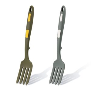 2pcs silicone flexible forks, large silicone cooking fork heat resistant, multifunctional nonstick blending fork for cooking utensil for kitchen stir mix mash (gray green, dark green)