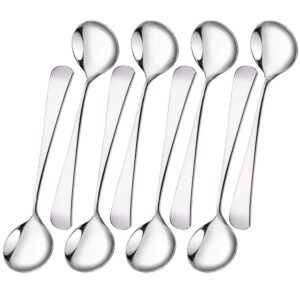 6.3-inch round soup spoons, thick heavy duty 18/10 stainless steel dessert spoons, spoons silverware for bouillon milk soup hot chocolate tea gift, set of 8