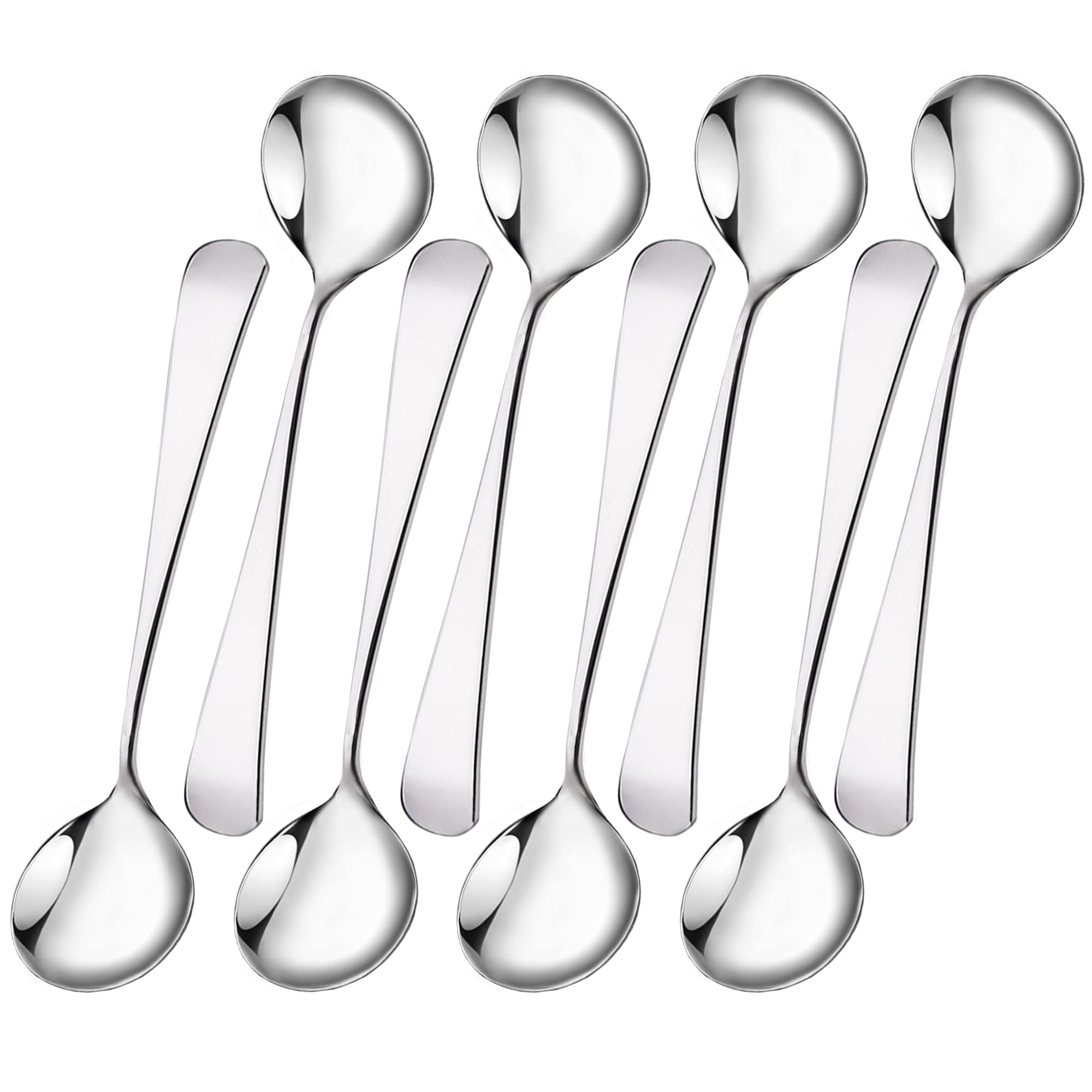 6.3-inch Round Soup Spoons, Thick Heavy Duty 18/10 Stainless Steel Dessert Spoons, Spoons Silverware for Bouillon Milk Soup Hot Chocolate Tea Gift, Set of 8