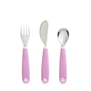 munchkin raise toddler fork, knife & spoon set, purple