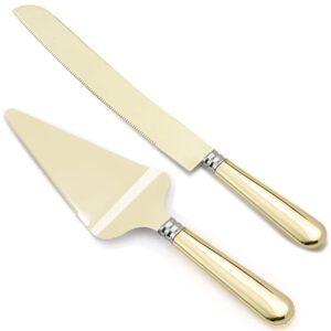 iooiluxry wedding cake knife and server set, cake cutting set for wedding 402 stainless steel blade and abs gold plated handle cake cutter & pie server set for birthdays, anniversary, parties