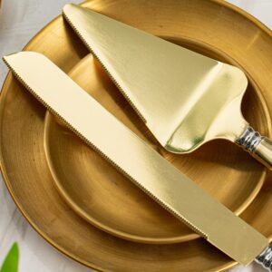 iooiluxry Wedding Cake Knife and Server Set, Cake Cutting Set for Wedding 402 Stainless Steel Blade and ABS Gold Plated Handle Cake Cutter & Pie Server Set for Birthdays, Anniversary, Parties