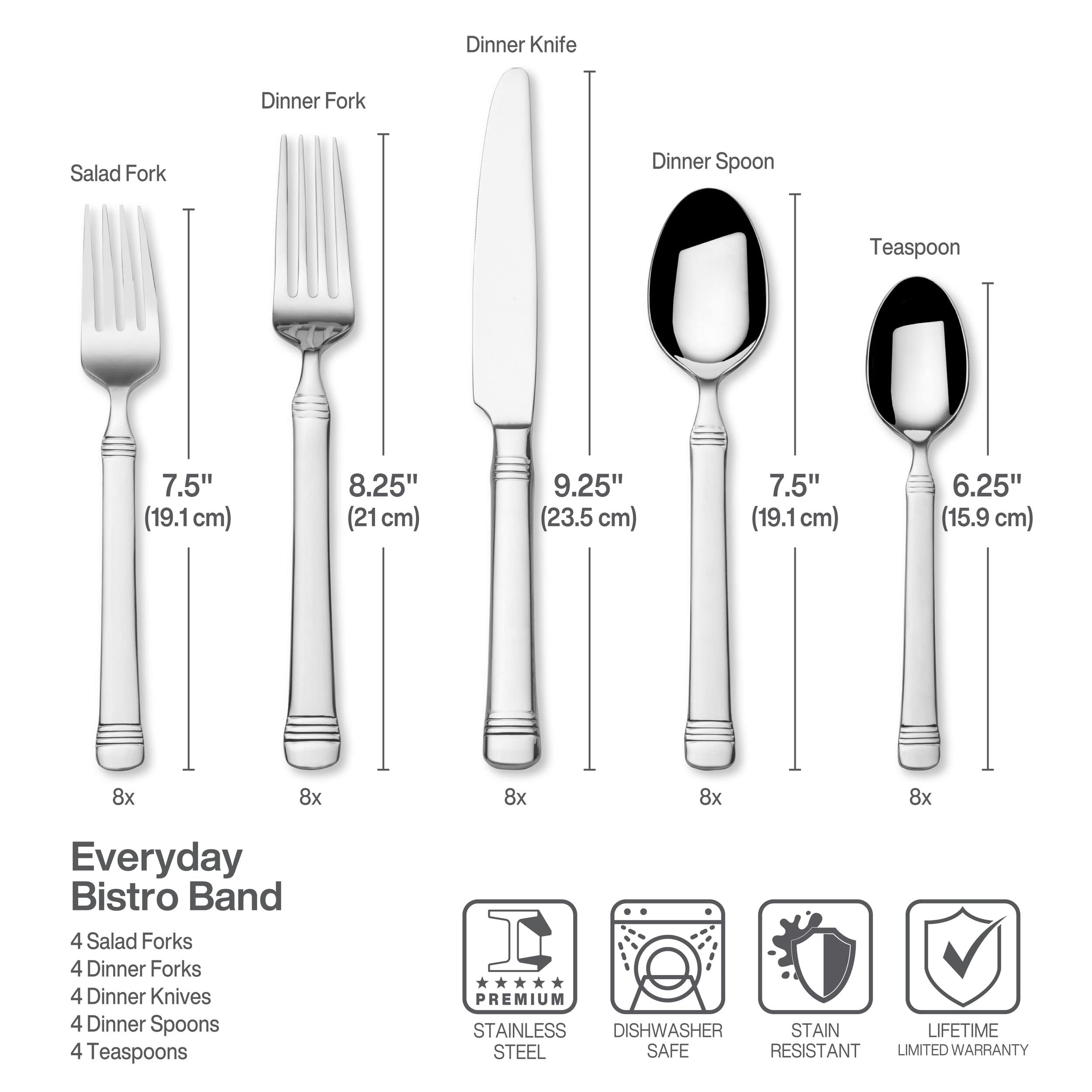 Fitz & Floyd Fitz and Floyd Everyday Bistro Band Silverware 20 piece service for four,Gray,5286220