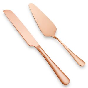 duming-in wedding cake knife and server set, rose gold stainless steel cake pie serving set gift cake cutting set for wedding, birthday, parties and events