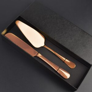 DUMING-IN Wedding Cake Knife and Server Set, Rose Gold Stainless Steel Cake Pie Serving Set Gift Cake Cutting Set for Wedding, Birthday, Parties and Events