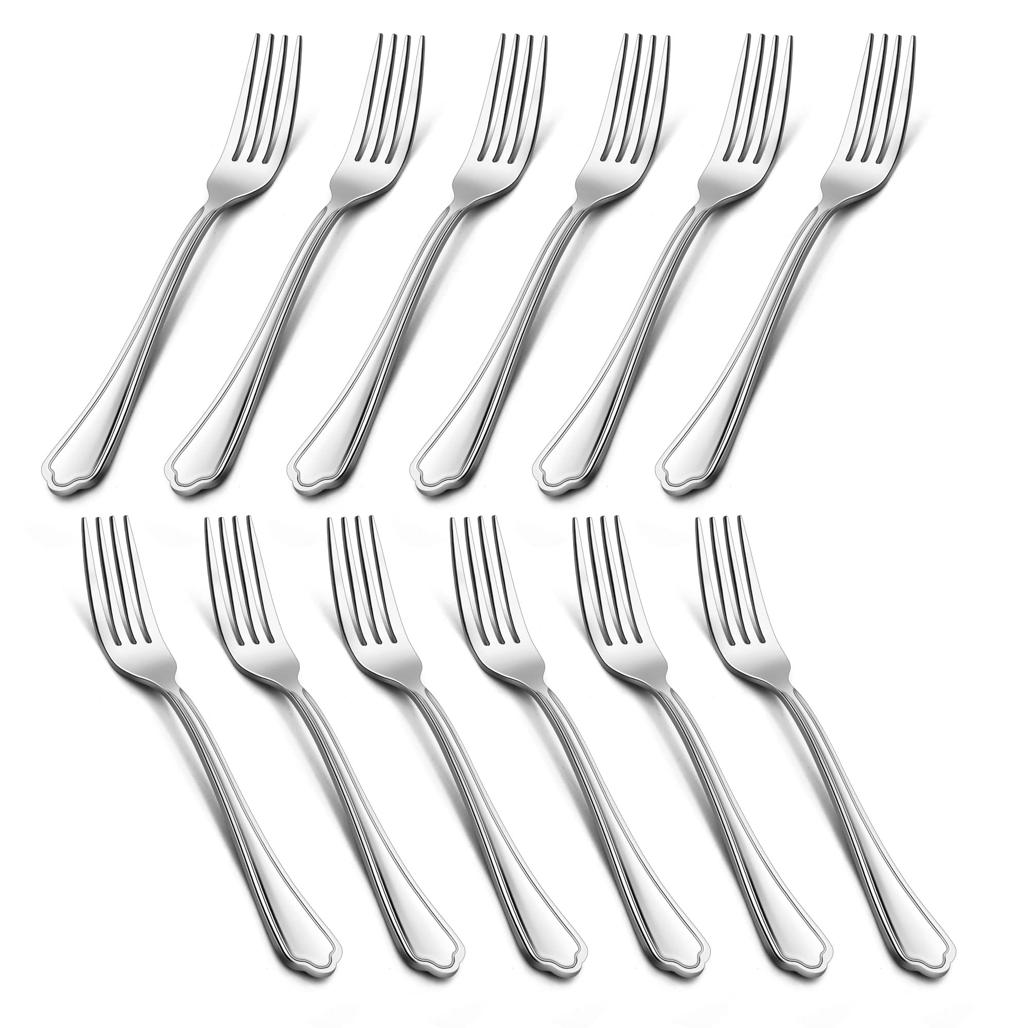 Salad Forks Set of 12, LIANYU 6.7 Inches Stainless Steel Forks Silverware, Appetizer Dessert Forks with Scalloped Edge, Cutlery Flatware Forks for Home Restaurant, Dishwasher Safe