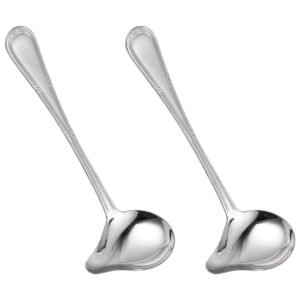worldity 2 pack stainless steel saucier drizzle spoon with spout small gravy ladle, 7.87" soup spoons kitchen utensil mirror polish drizzle spoon for chocolates, gravies and sauces, silver