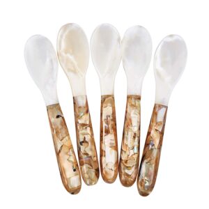 duebel set of 5 pink mother of pearl mop caviar spoons for caviar, egg, icecream, coffee serving (pink, 12.5x2.5cm)