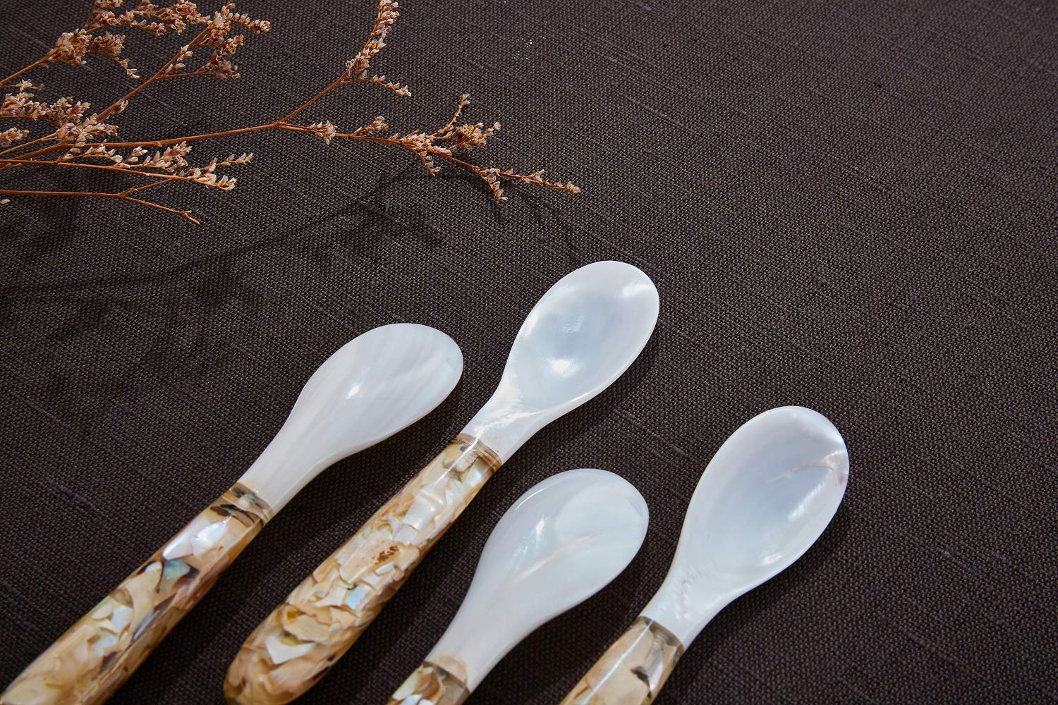 DUEBEL Set of 5 Pink Mother of Pearl MOP Caviar Spoons for Caviar, Egg, Icecream, Coffee Serving (Pink, 12.5x2.5cm)