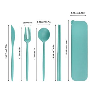 Onetwothree Wheat Straw Cutlery,4 Sets Portable Cutlery Set,Reusable Spoon Fork Chopsticks Tableware Set for Celebrate Holidays Picnics Daily Use Travel Flatware Set(4 Colors,With Storage Box)