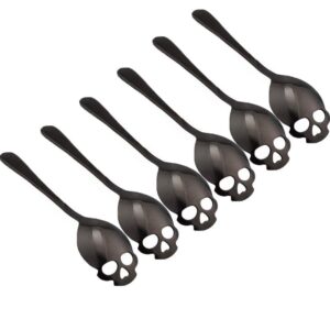 304 stainless steel sugar skull tea spoons coffee stirring slotted metal spoon set -black 6 pack