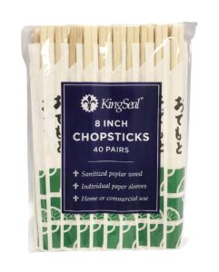 kingseal 8 inch natural poplar wood chopsticks, indiv. wrapped in paper sleeve, bulk pack - 80 pairs (2 packs of 40 pairs)