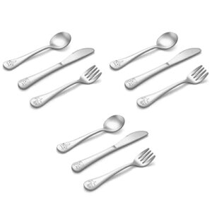 9-piece kids silverware flatware set, haware stainless steel toddler preschooler eating utensils, metal cutlery for self feeding, mini flatware set for home kitchen school, healthy and dishwasher safe