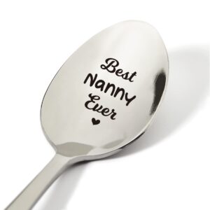 funny nana gift ideas, best nanny ever spoon engraved stainless steel present, novelty spoon gifts for women birthday mother's day xmas, 7.5"
