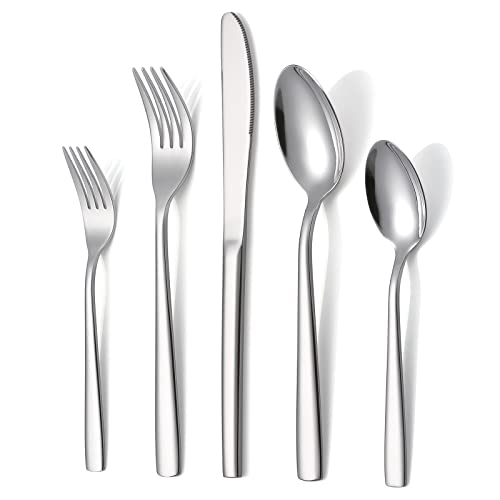 Flatware Set for 8, 40 Piece Silverware Set Premium Stainless Steel Square Cutlery Set Include Fork Spoon Knife Kitchen Tableware Utensil Set, Smooth Thickened Edge Mirror Polished, Briout