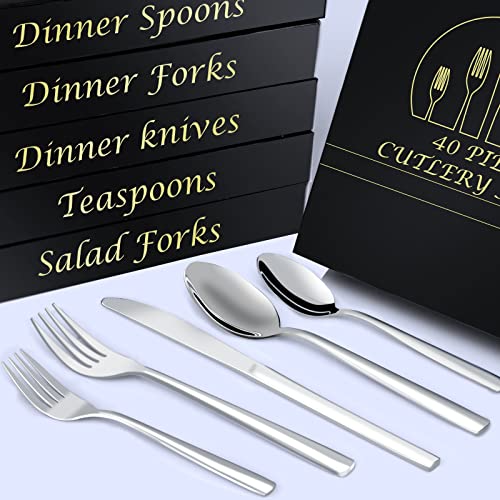 Flatware Set for 8, 40 Piece Silverware Set Premium Stainless Steel Square Cutlery Set Include Fork Spoon Knife Kitchen Tableware Utensil Set, Smooth Thickened Edge Mirror Polished, Briout