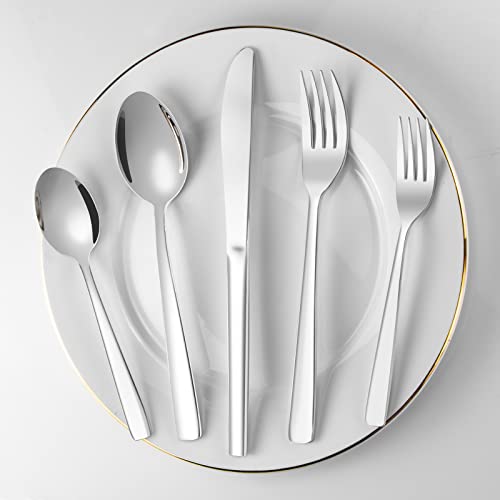 Flatware Set for 8, 40 Piece Silverware Set Premium Stainless Steel Square Cutlery Set Include Fork Spoon Knife Kitchen Tableware Utensil Set, Smooth Thickened Edge Mirror Polished, Briout