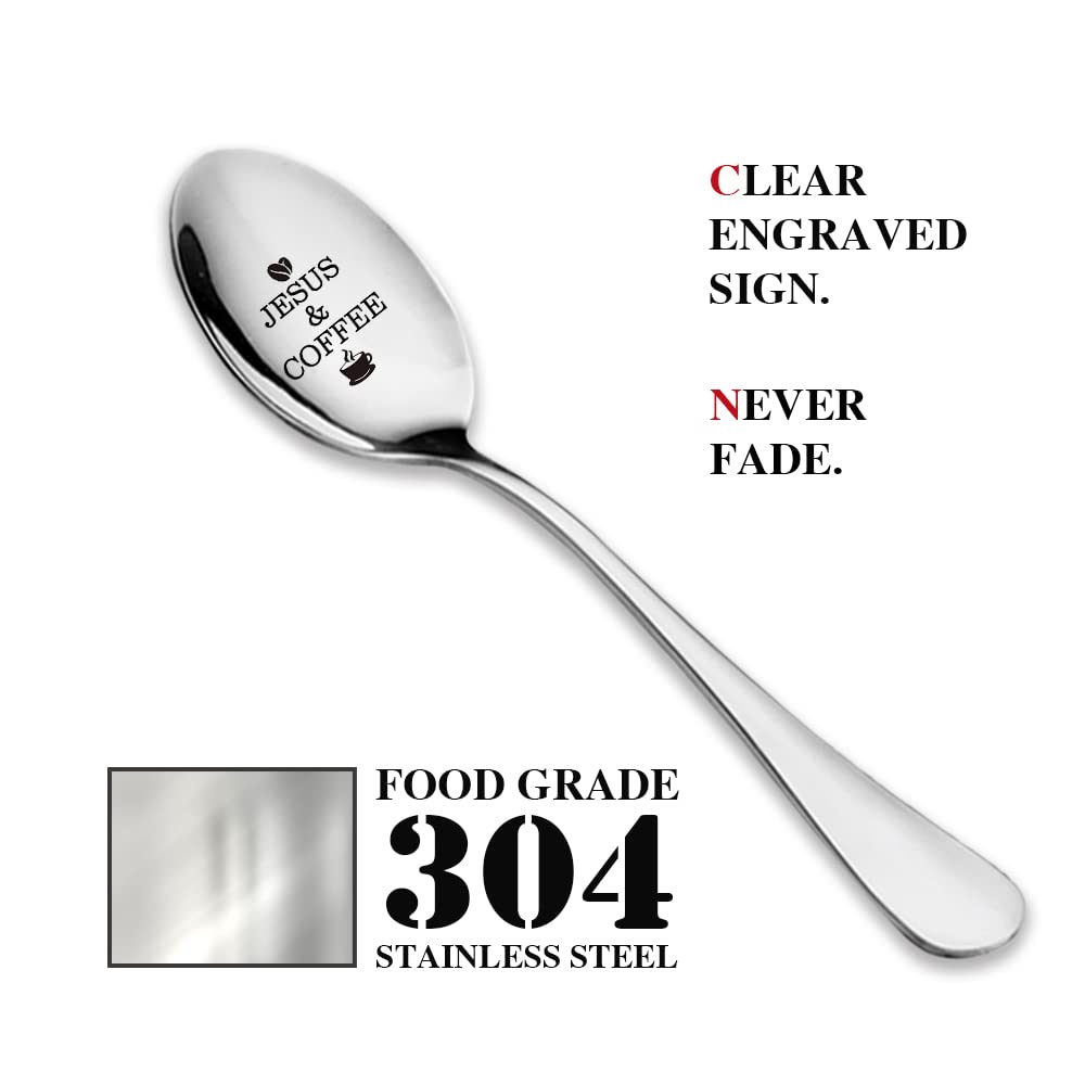 Jesus & Coffee,Funny Engraved Stainless Spoon,Coffee lover Gift,Barista Gifts,Coffee Spoon,Religious Gifts,Pastor Gift,Christian Gifts,Friend Birthday Gift