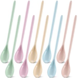 lallisa 10 pcs melamine long handle spoon 7.2'' colorful coffee stirring spoons reusable cute plastic spoons mixing iced tea spoons for ice cream sundae latte chocolate cocktail, dishwasher safe