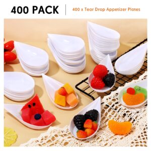 400 Pcs 4 Inch Plastic Appetizer Spoons Tasting Spoons Disposable Mini Appetizer Plates Tear Drop Serving Spoons Dessert Spoons Teardrop Asian Spoon for Party Dessert Dishes Catering (White)