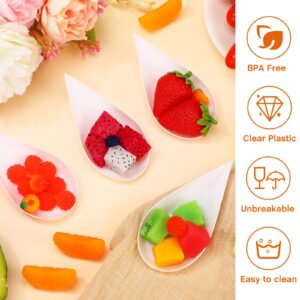 400 Pcs 4 Inch Plastic Appetizer Spoons Tasting Spoons Disposable Mini Appetizer Plates Tear Drop Serving Spoons Dessert Spoons Teardrop Asian Spoon for Party Dessert Dishes Catering (White)