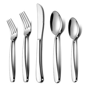 lianyu 60-piece heavy duty silverware set, stainless steel flatware cutlery set for 12, heavy weight eating utensils set for home restaurant wedding, dishwasher safe, mirror polished