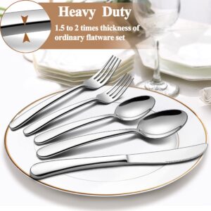 LIANYU 60-Piece Heavy Duty Silverware Set, Stainless Steel Flatware Cutlery Set for 12, Heavy Weight Eating Utensils Set for Home Restaurant Wedding, Dishwasher Safe, Mirror Polished