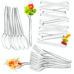 sabary 72 pcs plastic serving utensils with 24 pcs 9" serving spoons 24 pcs 9" serving forks 24 pcs 6" serving tongs heavy duty disposable serving utensils for salad food buffet parties catering