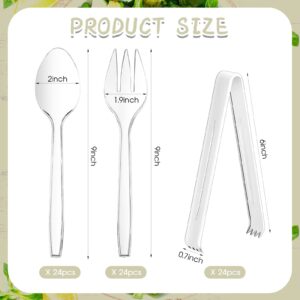 Sabary 72 Pcs Plastic Serving Utensils with 24 Pcs 9" Serving Spoons 24 Pcs 9" Serving Forks 24 Pcs 6" Serving Tongs Heavy Duty Disposable Serving Utensils for Salad Food Buffet Parties Catering