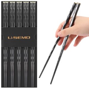 5 pairs fiberglass chopsticks-reusable chopsticks dishwasher safe, 9.6 inch/24.3cm amily/ hotel/ restaurant chop sticks, chinese/japanese gift set chop sticks, black