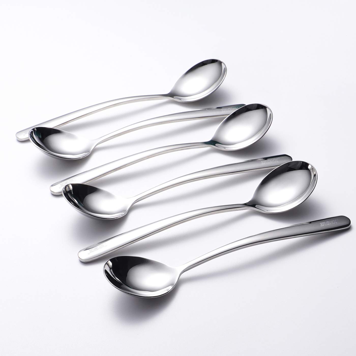 Soup Spoons 6-Pack 18/10 Stainless Steel Large and Heavy Duty Round Spoons Elegance Series 7 Inch Long 1.9 Ounces Weight by IRONX