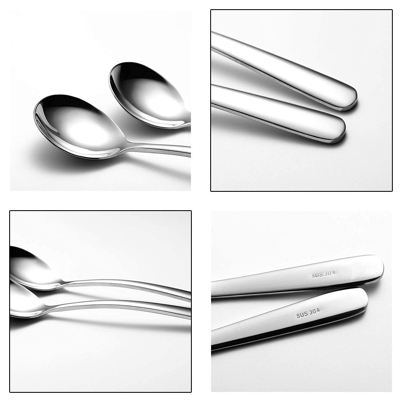 Soup Spoons 6-Pack 18/10 Stainless Steel Large and Heavy Duty Round Spoons Elegance Series 7 Inch Long 1.9 Ounces Weight by IRONX