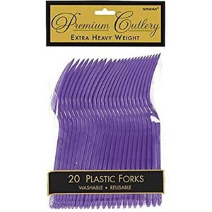 purple plastic heavy weight forks (20 count) - premium disposable plastic cutlery, perfect for home use and all kinds of occasions