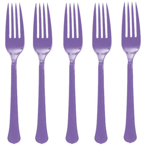 Purple Plastic Heavy Weight Forks (20 Count) - Premium Disposable Plastic Cutlery, Perfect for Home Use and All Kinds of Occasions