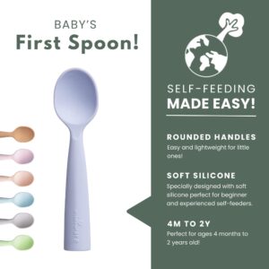 Miniware Silicone Baby Spoon for Training - BPA Free Baby Utensils - Baby Spoons Self Feeding 6 Months | 100% Food Grade Silicone - Modern & Dishwasher Safe Toddler Spoons (Grey and Lavender)