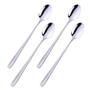 long handle iced tea spoon, 8 inch coffee spoons, baikai stainless steel cocktail stirring spoons, dishwasher safe, set of 4 (silver)