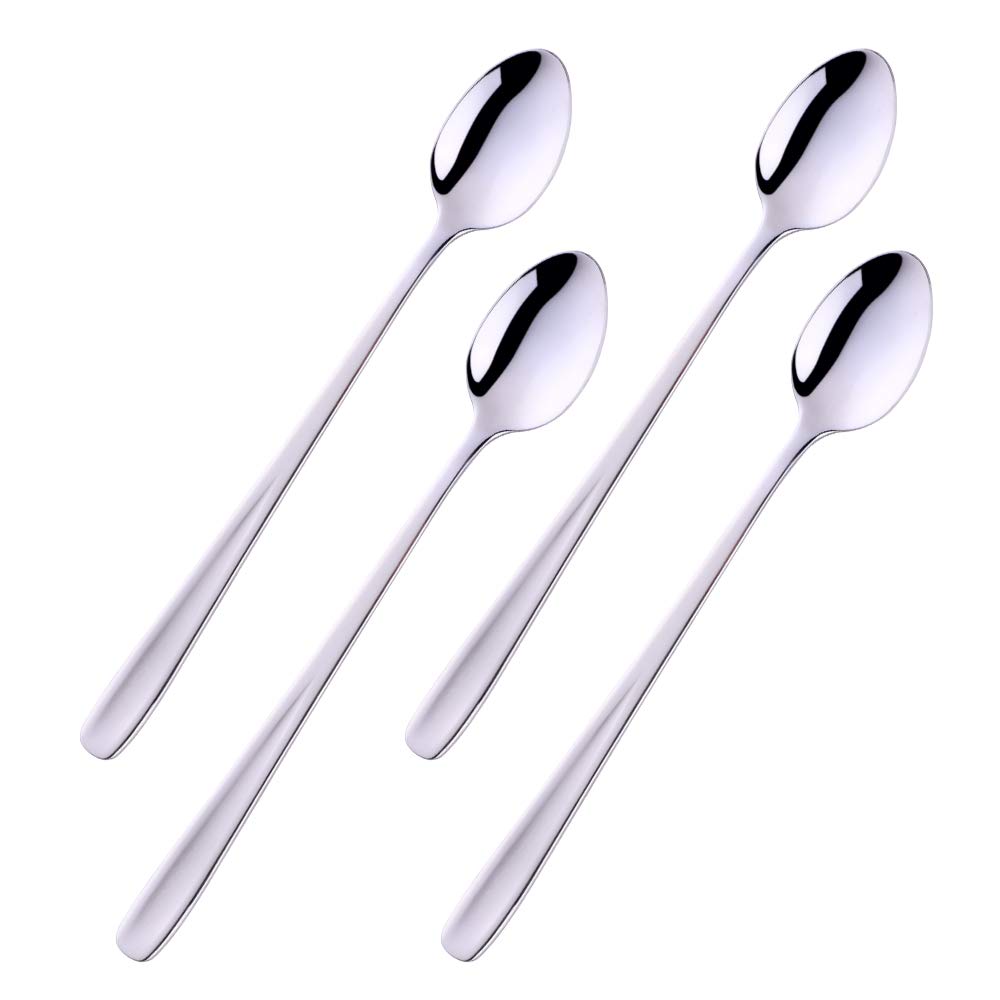 Long Handle Iced Tea Spoon, 8 inch Coffee Spoons, Baikai Stainless Steel Cocktail Stirring Spoons, Dishwasher Safe, Set of 4 (Silver)