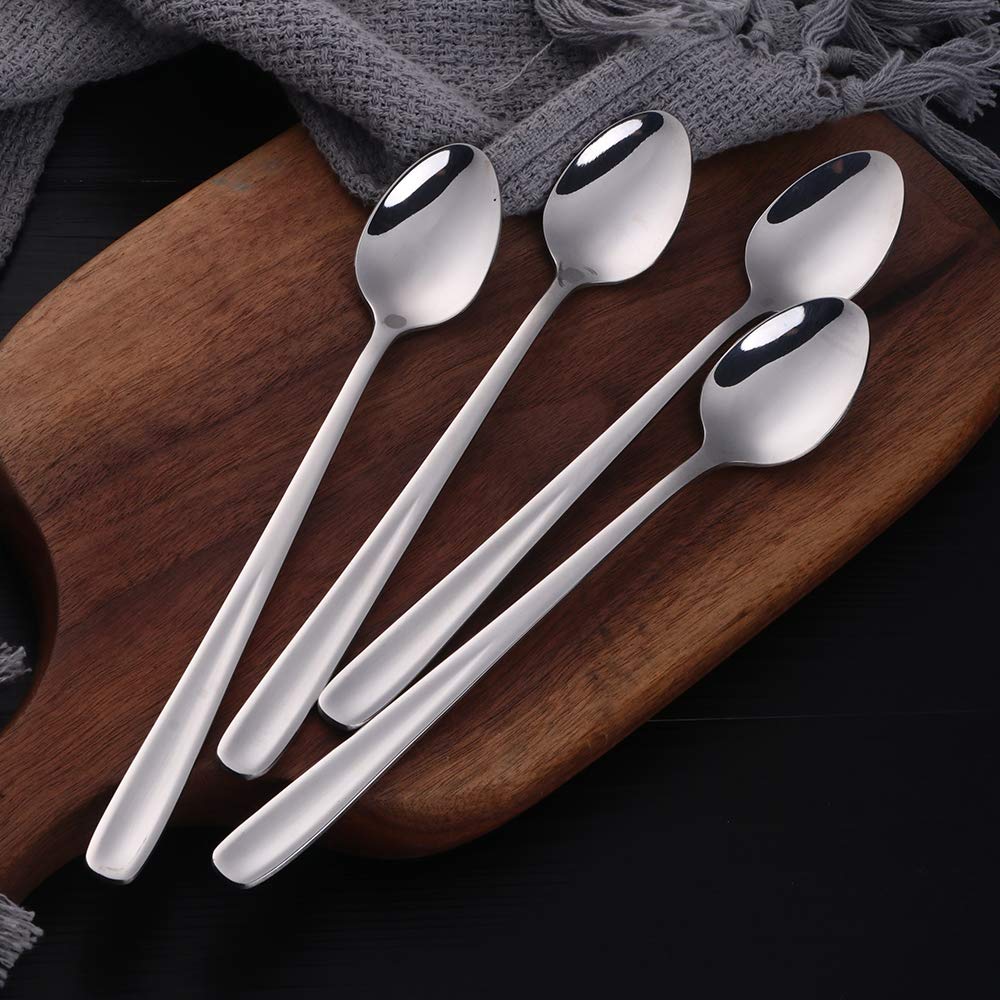 Long Handle Iced Tea Spoon, 8 inch Coffee Spoons, Baikai Stainless Steel Cocktail Stirring Spoons, Dishwasher Safe, Set of 4 (Silver)