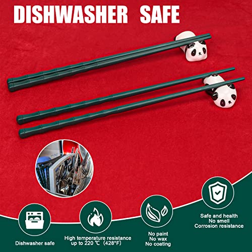 GROWORD 2 Pairs Reusable Panda Chopstick and Chopstick Rest Gift Set, Dishwasher Safe Chopsticks with Adorable Panda Rest and Red Gift Case,Non-slip Design & Easy to Use(Green）