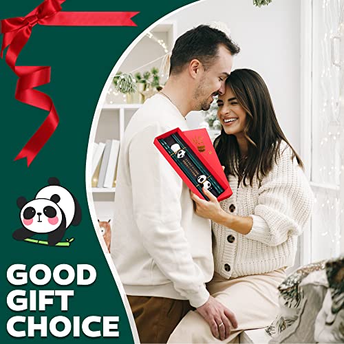 GROWORD 2 Pairs Reusable Panda Chopstick and Chopstick Rest Gift Set, Dishwasher Safe Chopsticks with Adorable Panda Rest and Red Gift Case,Non-slip Design & Easy to Use(Green）